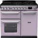 Falcon Estel Deluxe 100 Gas fornuis in roze, vooraanzicht met gaskookplaat, twee ovens en bedieningspaneel