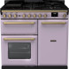 Falcon Estel Deluxe 100 Gas in lila, vooraanzicht met gasfornuis, bedieningsknoppen en twee ovens