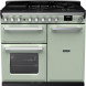 Falcon Estel Deluxe 100 Gas fornuis vooraanzicht, groen met zwart kookvlak en dubbele oven