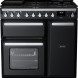 Falcon Estel Deluxe 100 Gas fornuis vooraanzicht, zwart met grijs kookvlak en dubbele oven