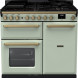 Falcon Estel Deluxe 100 Gas fornuis vooraanzicht mint groen met gaskookplaat en dubbele oven