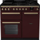 Falcon Estel Deluxe 100 Gas fornuis vooraanzicht bordeauxrood met gaskookplaat en dubbele oven