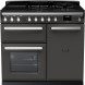 Falcon Estel Deluxe 100 Gas fornuis zwart met dubbele oven, vooraanzicht