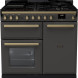 Falcon Estel Deluxe 100 Gas fornuis zwart vooraanzicht met gasfornuis en dubbele oven
