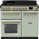 Falcon Estel Deluxe 100 Inductie fornuis vooraanzicht in mintgroen met inductiekookplaat, bedieningsknoppen en twee ovens