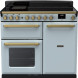 Falcon Estel Deluxe 100 Inductie fornuis vooraanzicht lichtblauw met inductiekookplaat en twee ovens