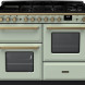 Falcon Estel Deluxe 110 Gas fornuis in Mint kleur, vooraanzicht met gasplaat, twee ovens en bedieningsknoppen