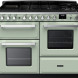 Falcon Estel Deluxe 110 Gas fornuis vooraanzicht in mintgroen met dubbele ovens en gastoponderdeel