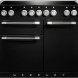 Falcon Mercury 1082 Inductie fornuis zwart, vooraanzicht met inductiekookplaat, bedieningsknoppen en twee ovens