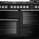 Falcon NEXO110DFPCBL zwart fornuis met dubbele oven, gasfornuis en bedieningsknoppen, vooraanzicht