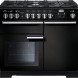 Falcon Professional Deluxe 100 Gas fornuis zwart vooraanzicht met geopende ovendeur en interieur