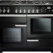 Falcon Professional Deluxe 110 Gas fornuis zwart, vooraanzicht met gaskookplaat en twee ovens