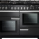 Falcon Professional Deluxe 110 Gas fornuis zwart, vooraanzicht met gaskookplaat en twee ovens
