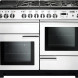 Falcon Professional Deluxe 110 Gas fornuis wit, vooraanzicht met gasfornuis en twee ovens