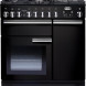 Falcon PDL90DFCB/C_EU fornuis zwart, vooraanzicht met gaskookplaat en dubbele oven