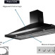Falcon Plus 110 afzuigkap met logo, ronde LED-lichten en bedieningsknoppen aangeduid