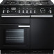 Falcon Professional+ 100 Gas Cream Chrome fornuis vooraanzicht met gasfornuis, dubbele ovens en bedieningspaneel