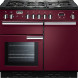 Falcon Professional+ 100 Gas Burgundy fornuis vooraanzicht in wijnrood met gasfornuis en dubbele ovens