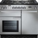 Falcon Professional+ 100 Gas fornuis zilver, vooraanzicht met gasplaat en twee ovens