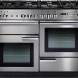 Falcon Professional+ 110 Gas fornuis zilver, vooraanzicht met twee ovens en gaskookplaat