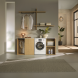 Miele WEG888 WCS in houten meubel ingebouwd in moderne wasruimte