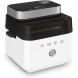 Smeg AFC01WHMEU airfryer zijaanzicht met digitaal display, bedieningsknoppen en donkere afwerking