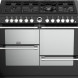 Het Stoves Sterling S1100 DF Deluxe zwart fornuis heeft spiegelende ovenruiten