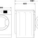 Whirlpool wasmachine technische tekening vooraanzicht en zijkant met afmetingen in mm
