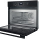 Whirlpool MBP A540 B magnetron combi, zijkant opengedraaid met geopende deur en uitklapbaar bedieningsgedeelte