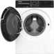 Whirlpool was/droogcombinatie met geopende deur en zichtbare zwarte trommel, frontaanzicht