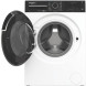 Whirlpool wasmachine met geopende deur, trommel zichtbaar en zwart pomphandvat