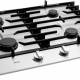 Fraai is het design van deze 60 cm. brede inbouw kookplaat. De branders van de HG6411EBA zijn uit één stuk met daarbovenop gietijzeren pandragers