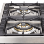 De wokbrander linksvoor is bij een Boretti fornuis met Dual Fuel uitgevoerd met een vermogen van 5,0 kW