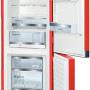 Het interieur van de 200 cm. hoge Bosch KCE40AR40 koelkast rood