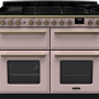 Pale Pink Estel Deluxe 110 fornuis met 5 gasbranders, 3 ovens en digitale bediening