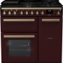 Falcon Estel Deluxe 90 gasfornuis in bordeaux rood met messing afwerking