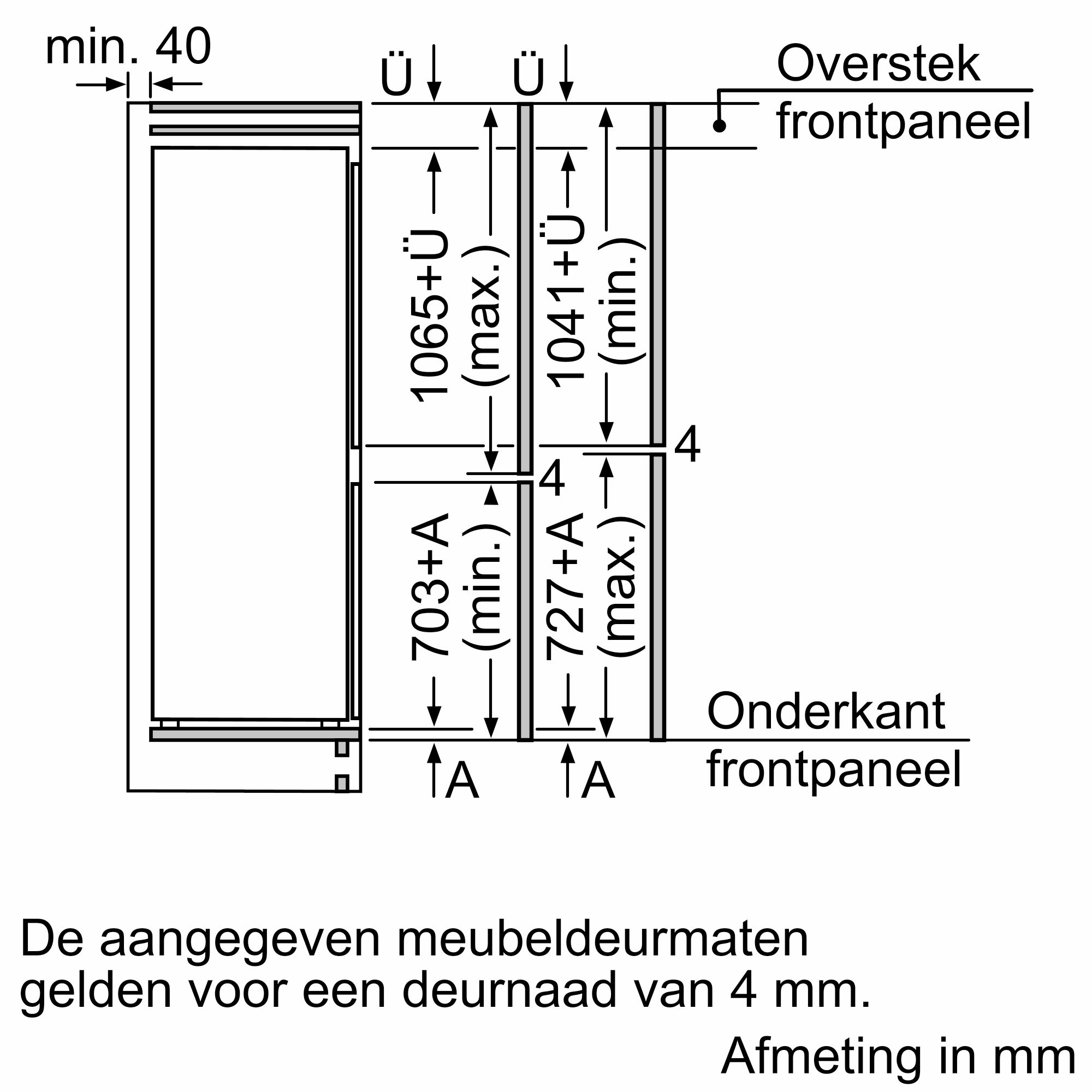 Maten (hoogte, breedte en diepte) van SIEMENS koelkast inbouw KI86NADD0