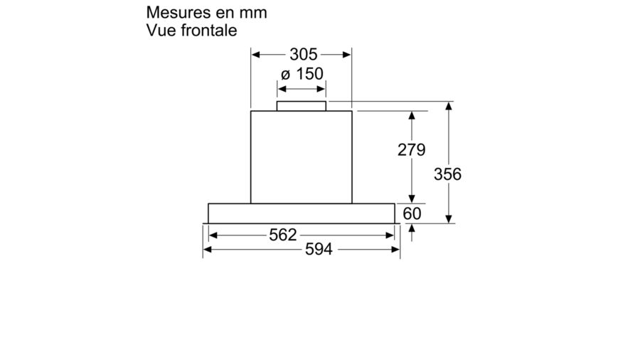 Maten (hoogte, breedte en diepte) van BOSCH afzuigkap inbouw DBB66AF50