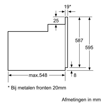 Maten (hoogte, breedte en diepte) van BOSCH oven zwart inbouw HBF154BS0