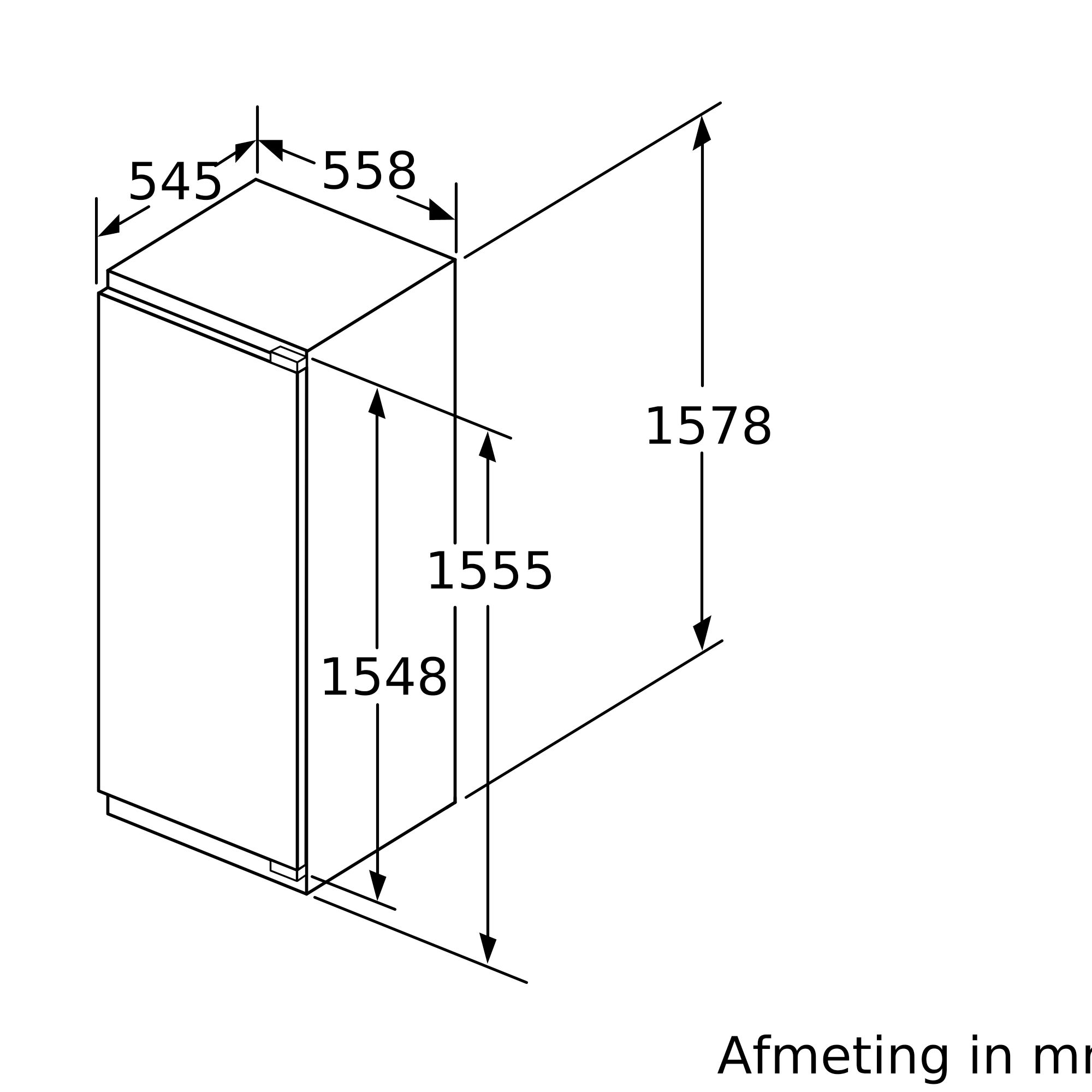 Maten (hoogte, breedte en diepte) van BOSCH koelkast inbouw KIL72AFE0