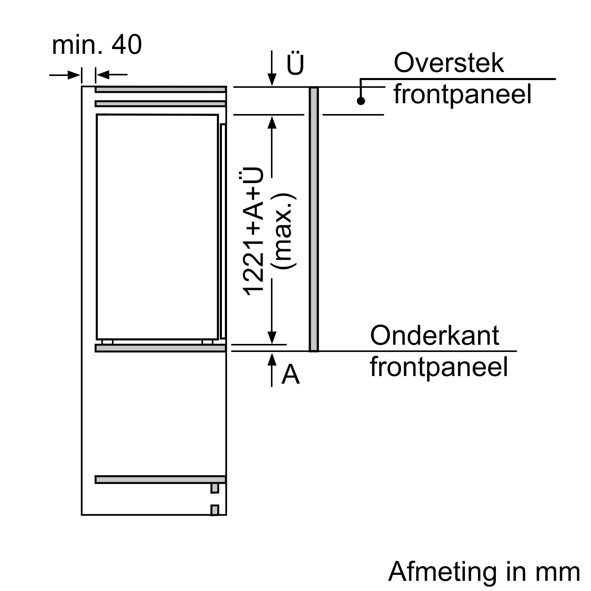 Maten (hoogte, breedte en diepte) van BOSCH koelkast inbouw KIR41EDD0