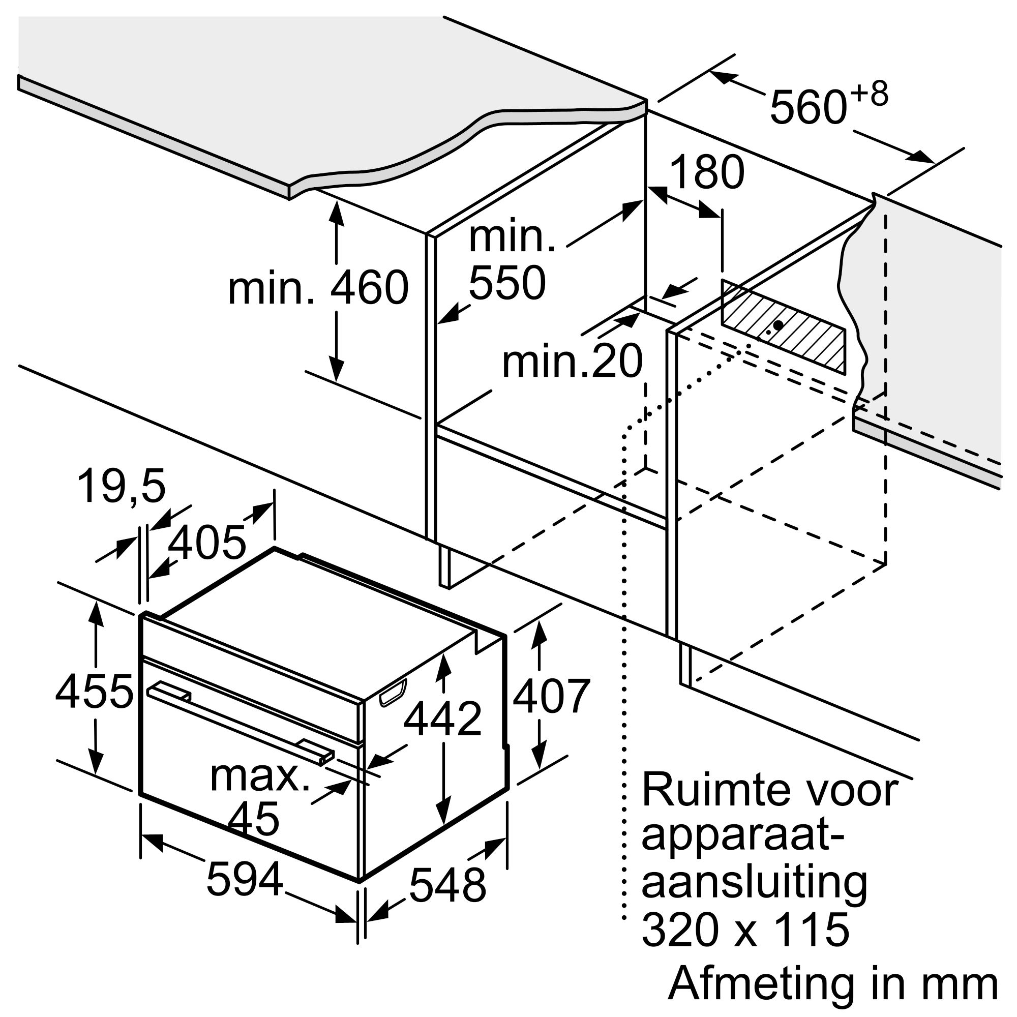 Maten (hoogte, breedte en diepte) van SIEMENS oven rvs inbouw CB634GBS3