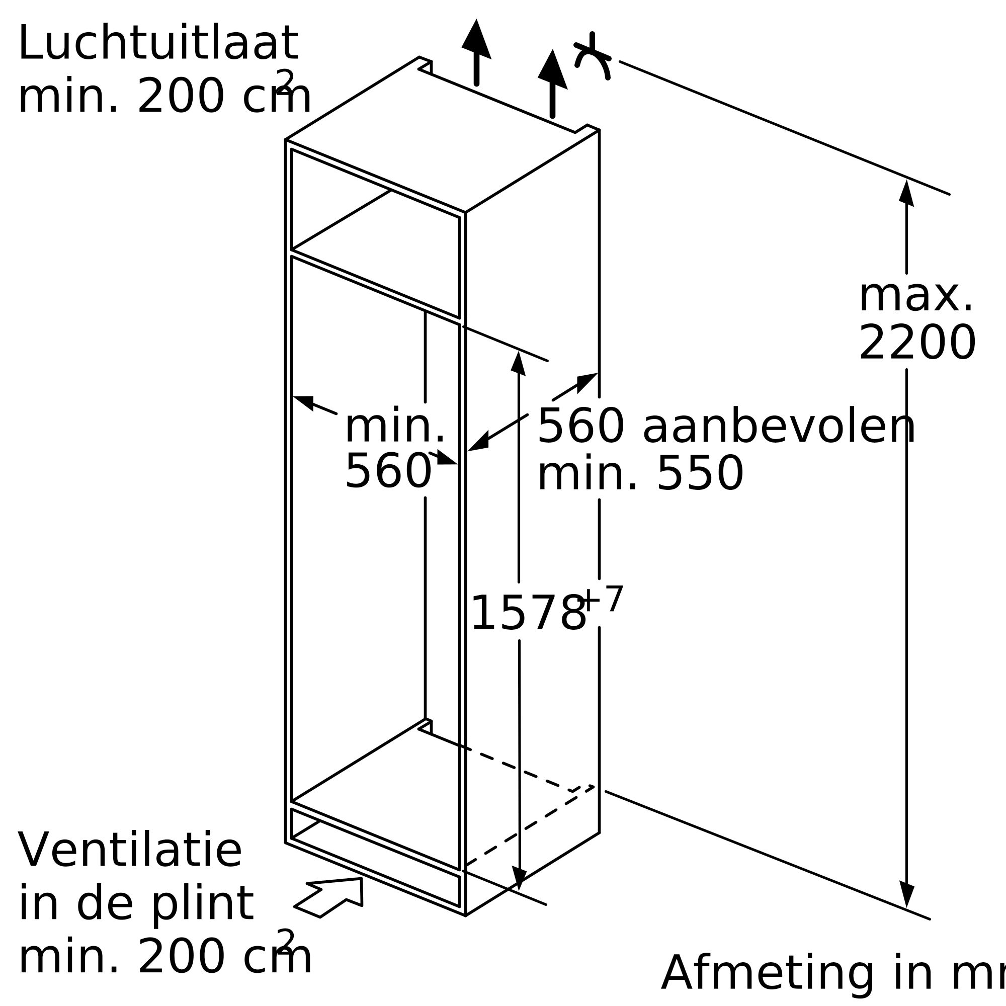 Maten (hoogte, breedte en diepte) van SIEMENS koelkast inbouw KI72LADE0