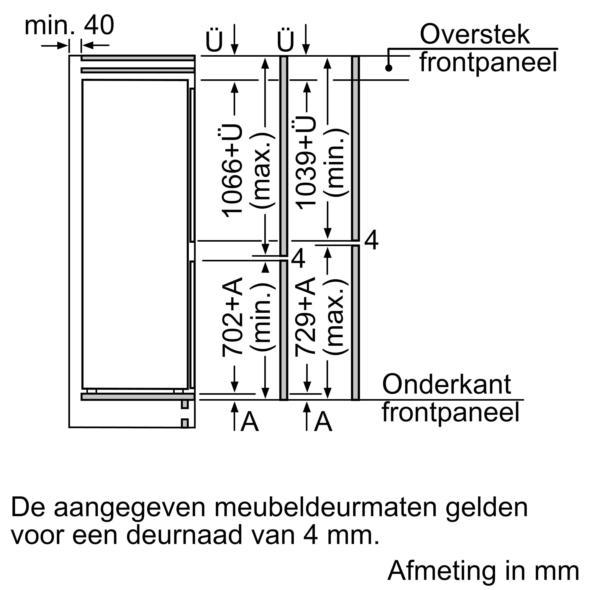 Maten (hoogte, breedte en diepte) van SIEMENS koelkast inbouw KI86NAFF0
