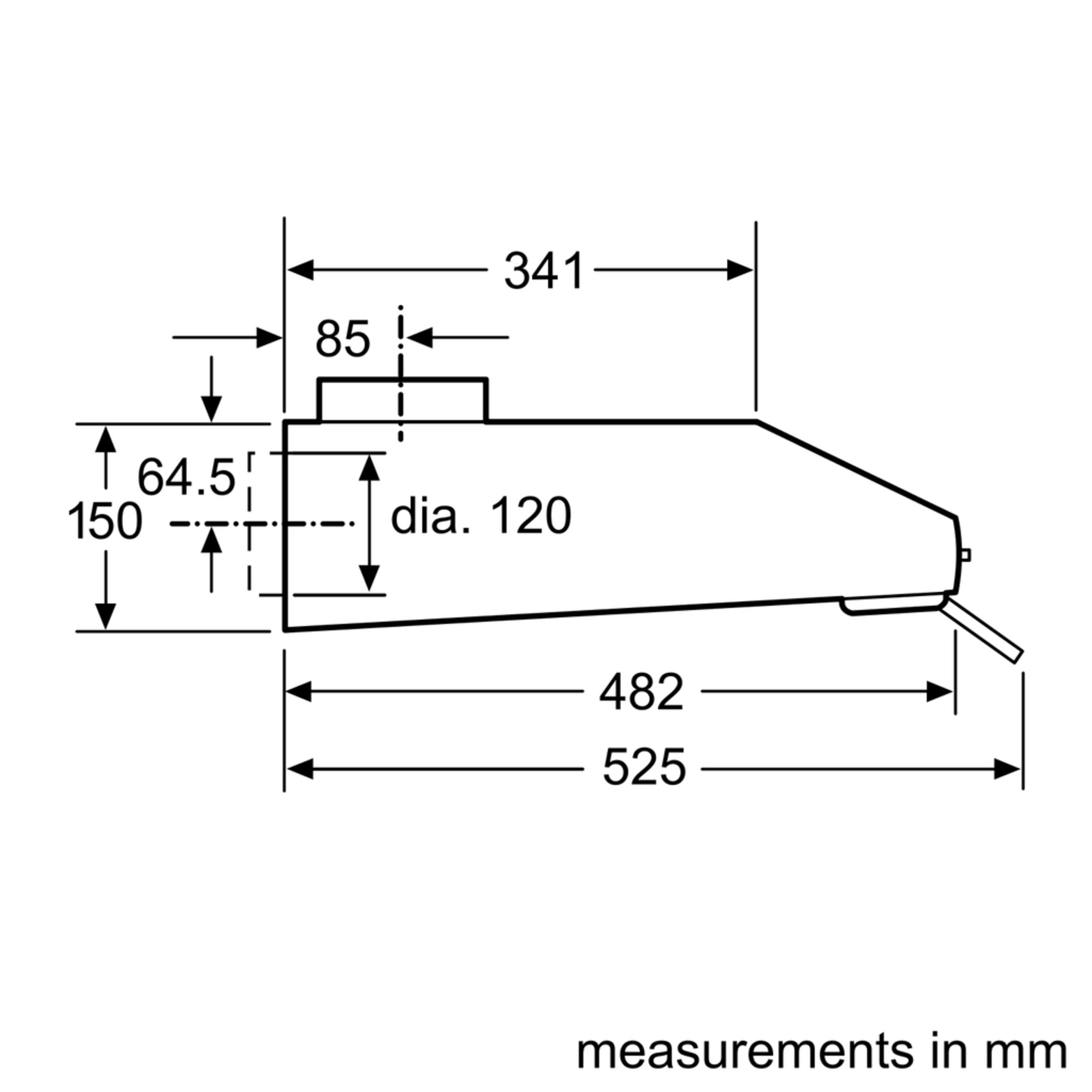 Maten (hoogte, breedte en diepte) van SIEMENS afzuigkap onderbouw rvs LU63LCC50
