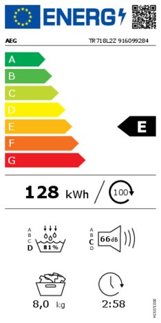 Energielabel AEG droger warmtepomp TR718L2Z