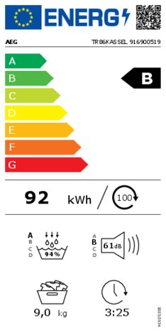 Energielabel AEG droger warmtepomp TR86KASSEL