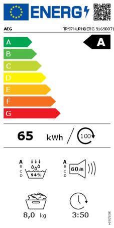 Energielabel AEG droger warmtepomp TR97NURNBERG