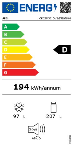 Energielabel AEG inbouw, onderbouw of vrijstaand ORC6M301DV