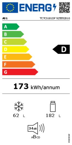 Energielabel AEG inbouw, onderbouw of vrijstaand inbouw TC7CS181DF